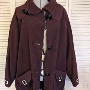 JERMIKKO 100% Wool Collared Buttoned Up Oversize Coat in Eggplant